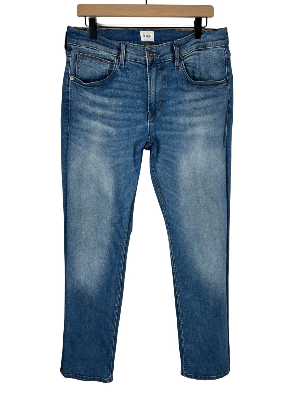 Hudson Jeans Mens 34 Blue Wash Straight Leg Stretch Denim Jeans
